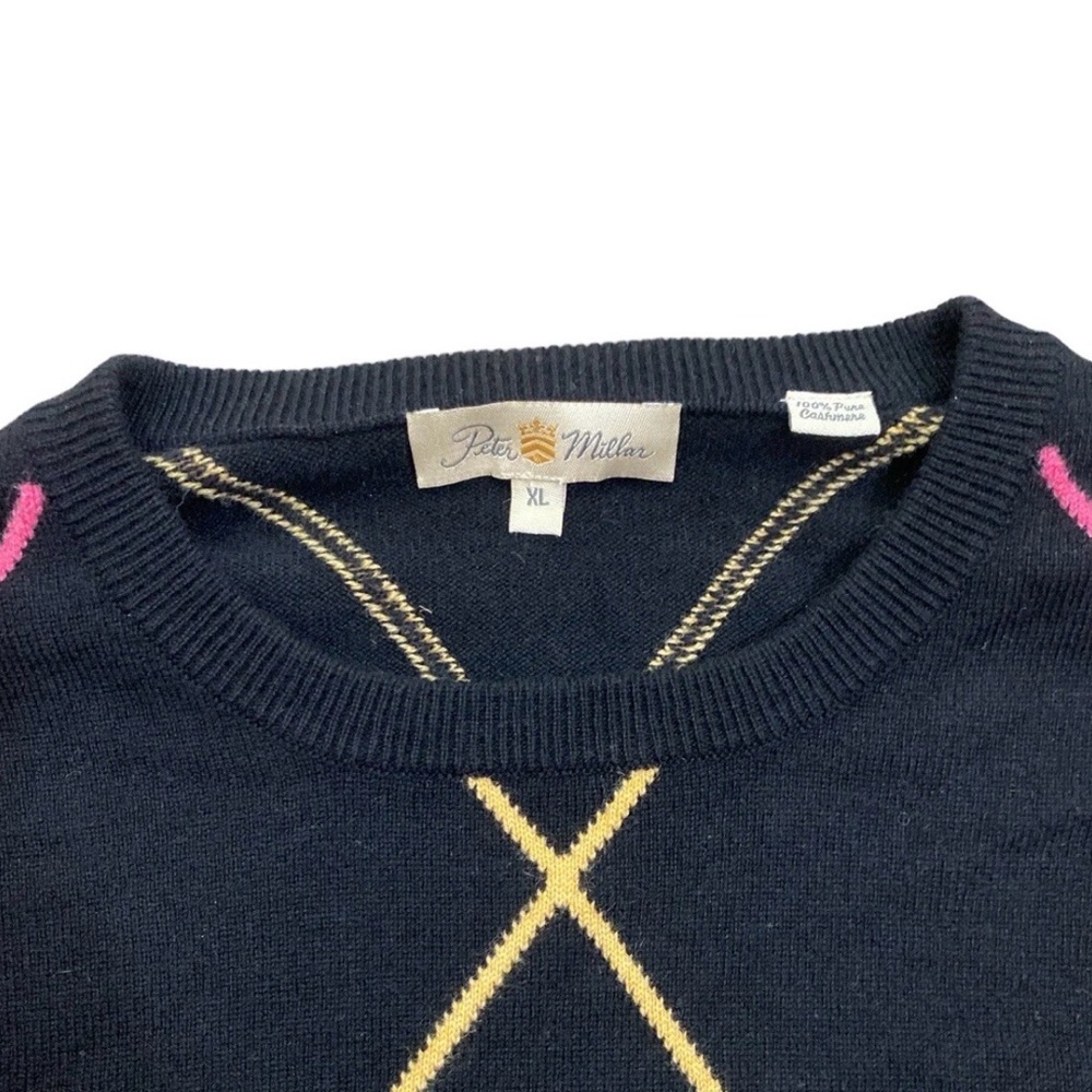 Peter Millar Cashmere Black and Pink Argyle Crewneck Sweater - Picture 6 of 6